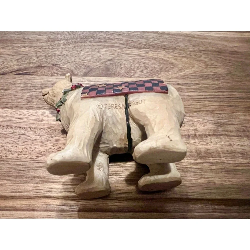 Teresa Kogut Folk Art Checkered Blanket Holy Necklace Christmas Bear Figurine